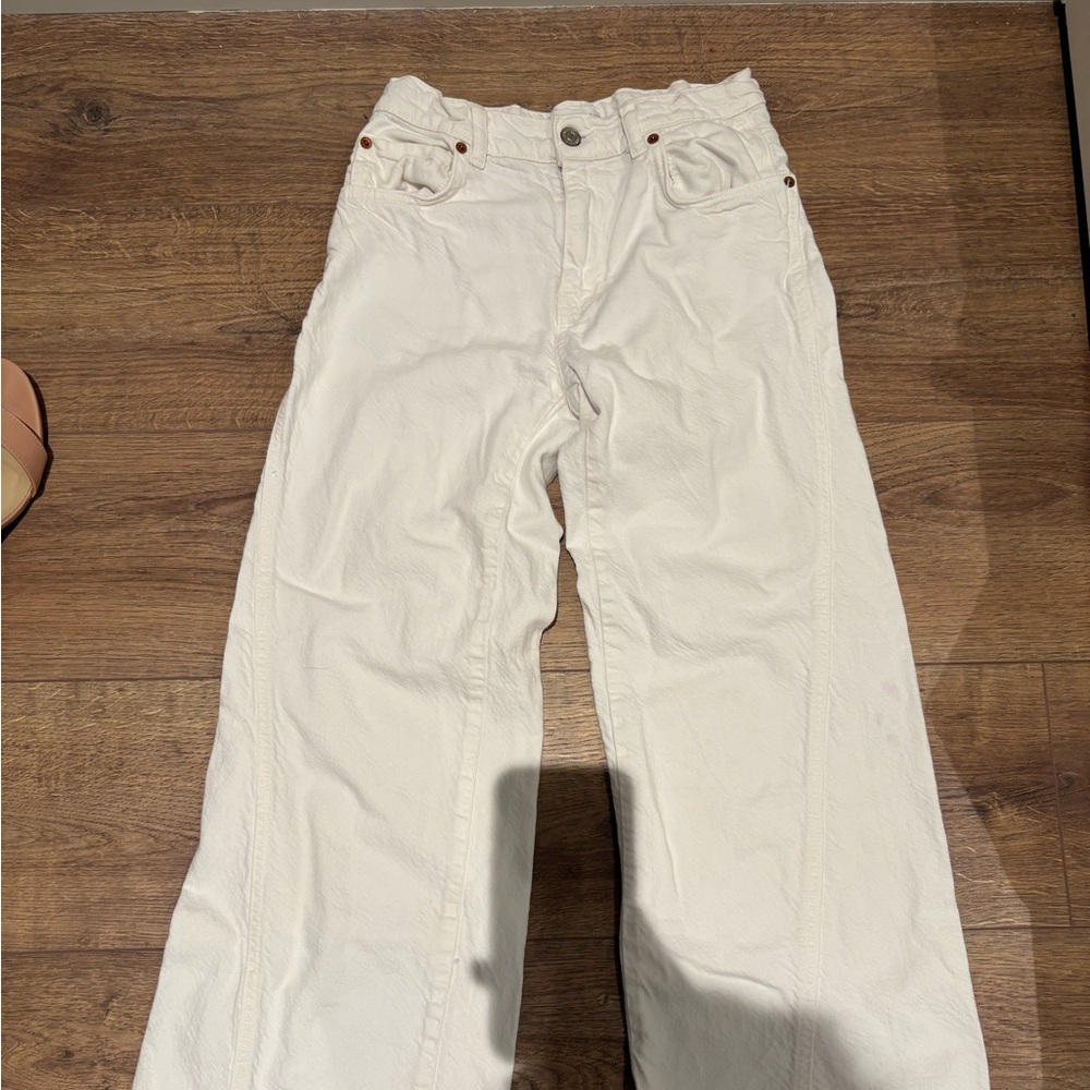 Mango Wide Leg White Jeans